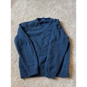 Club Room Men's 100% Lambswool V Neck Size Large Blue Sweater 90s Winter Preppy